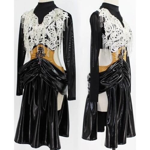 Latin Dance Competition Dress Sexy Hollow Waist Embroidery High-End Performing Costume Tango Cha-Cha Black Latin Dress Skirt