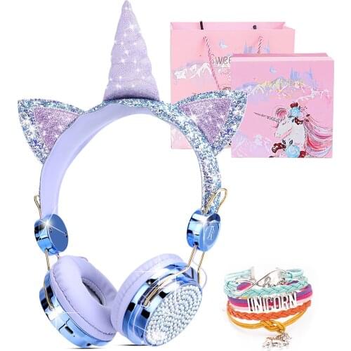 Cartoon Unicorn Wired Headphone with Mic Girls Daughter Music Stereo Earphones Computer Phone Headset Kids Gift Birthday
