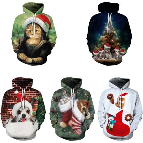 QNPQYX Christmas Unisex Hoodies 3D animal Print men hoodies streetwear Hooded Sweatshirts Xmas Men Women pullover Hoodies