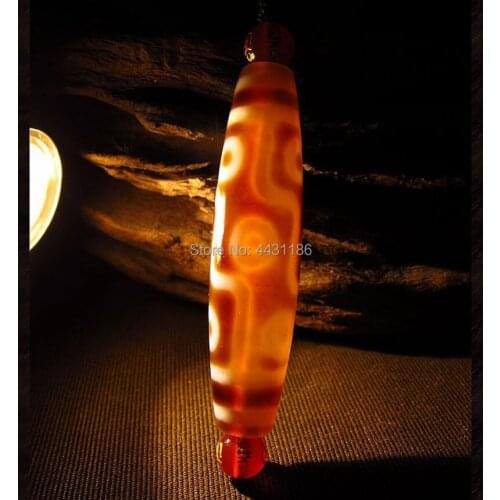 Rare Light Transmission Nature Chalcedony Tibetan TALISMAN 9 Eyes Dzi Bead Amulet Pendant Necklace With certificate*Free Gift B