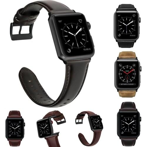 Vintage cowhide leather Bracelet for Apple Watch Band 44mm 40mm 42mm 38mm Wristband iwatch 5 4 3 2 1 Crazy Horse Texture strap