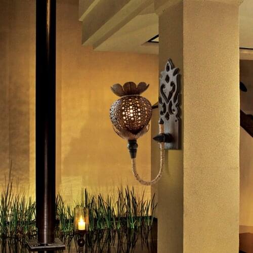 Retro Coconut Shell Light New Chinese Nostalgic Wall Lamp Living Room Bedroom Background Wall Light Aisle Indoor Creative Lamps