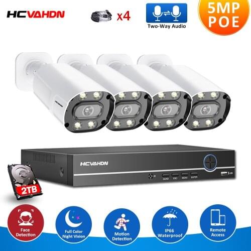 5MP IP POE CCTV Camera System 4ch NVR Kit Outdoor Waterproof Face Detection Video Surveillance Camera Security System Set Onvift