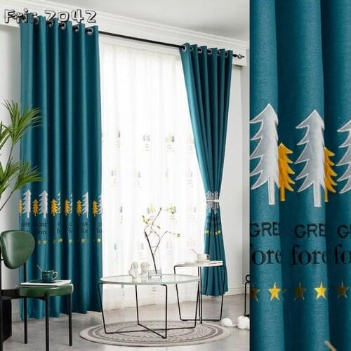Nordic Simple Modern Shading Curtain Tree Embroidery Customizable Curtains for Living Dining Room Bedroom