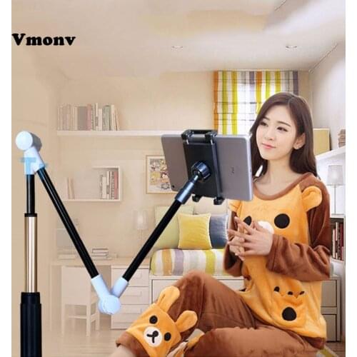 Vmonv Folding Long Arm Tablet Holder Stand For IPad 4-14 Inch 360 Rotation Strong Lazy Bed Tablet Mount Bracket For IPhone X XS