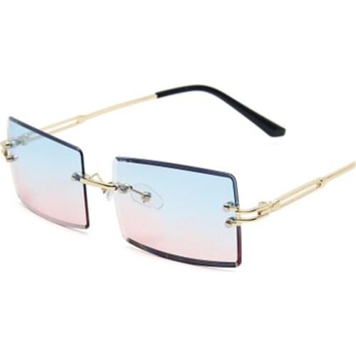 Trendy Vintage Rectangular Sunglasses Rimless Small Rectangle Square Shades Sun glasses Multiple Colour Women