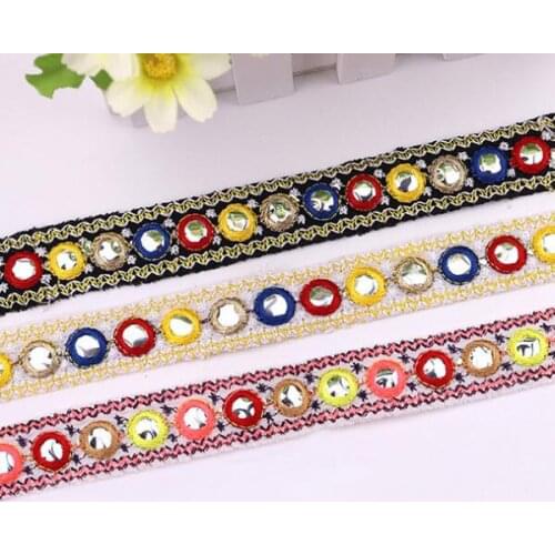 2Yards Ethnic Mirror Embroidered Webbing Indian Trim DIY Handmade Sewing Net Yarn Ribbons Stage Clothing Decorative Lace Trim