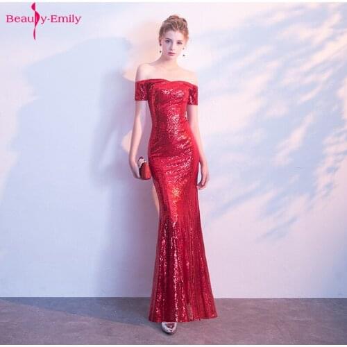 Beauty Emily 2019 Strapless Sequins Mermaid Evening Dresses Short Sleeve V Neck Party Dress For Ceremony Open Back Prom Gowns