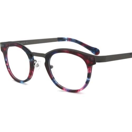Vintage Description Eyeglasses Italian Design Man Lady Round Acetate Black Purple Blue RMG7056