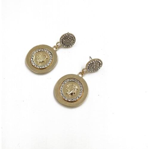 Rongho Baroque Vintage Crystal Human head earrings for women Brincos Gold metal coin earring pendant femme Punk jewelry femme