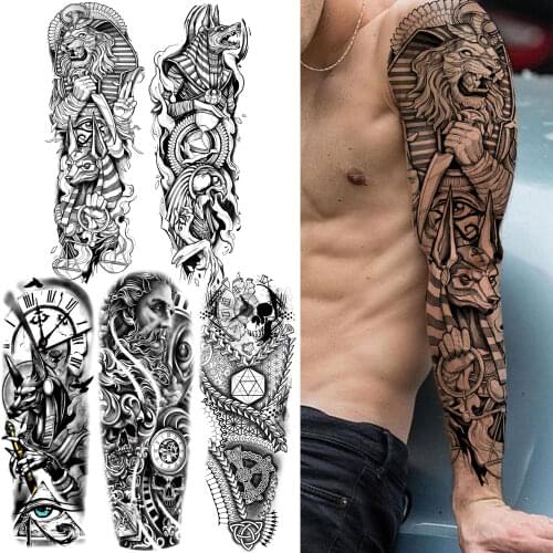 Evil Devil Temporary Tattoos For Men Women Adult Fake Compass Skull Maori Tattoo Sticker Sleeve Black God Compass Tatoos Paste