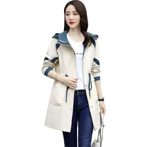 High-quality windbreaker womens jacket medium long section spring new womens Loose waist was thin and fashionable coat overcoat