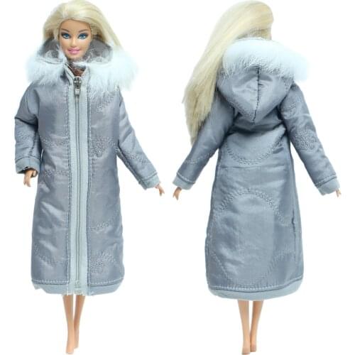 High Quality Gray Coat Cotton Dress With Hat Casual Winter Warm Clothes for Barbie Doll 1/6 Jacket Accessories Kids DIY Toys