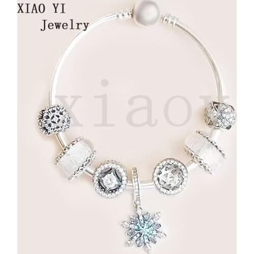 XIAOYI 2020 new 100% s925 Blue white snow hollow glass safety chain charm gentle high quality Bracelet surprise gift female