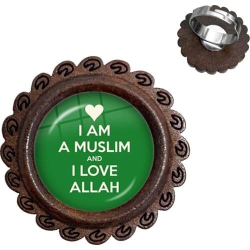 I Am A Muslim And I Love Allah Wood Rings Glass Cabochon God Allah Islamic Religious Ramadan Adjustable Rings Gift For Friends