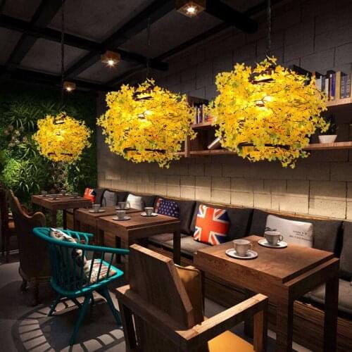 Yellow chandelier restaurant dining room bar coffee shop decoration led plant light