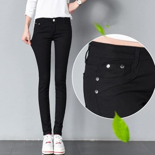 2021 Ladies High Waist Jeans Trousers Women Black White Women Pants Pencil Skinny Harem Pants Slim Elastic