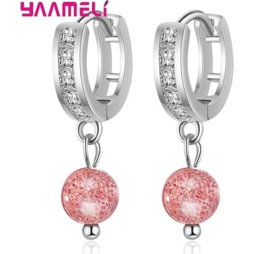 Sweet 925 Sterling Silver Strawberry Crystal Zircon Circle Hoop Earrings For Women Girl Loop Huggies Earrings Gift Jewelry