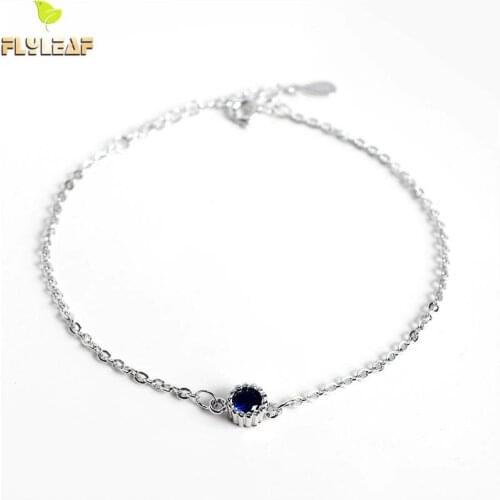 Flyleaf High Quality Round Sapphire Real 925 Sterling Silver Bracelets For Women Simple Fashion Fine Jewelry Bracelets & Bangles
