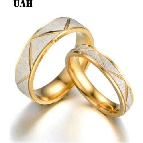 UAH Couple Ring Gold-Color Jewelry for Women Man Titanium Steel Lover Ring Stainless Steel Wedding Bands