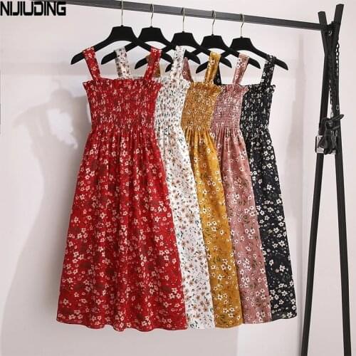Women Printed Floral Chiffon Spaghetti Strap Dresses Summer Sleeveless Dress Female Holiday Beach Backless Pleated Midi Vestidos