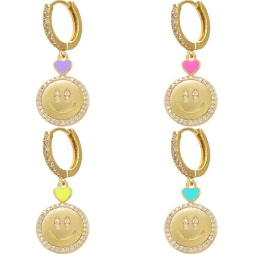 ZHUKOU Enamel smiley face hoop earring Summer heart enamel charms earrings crystal drop earrings Fashion jewelry wholesale VE434