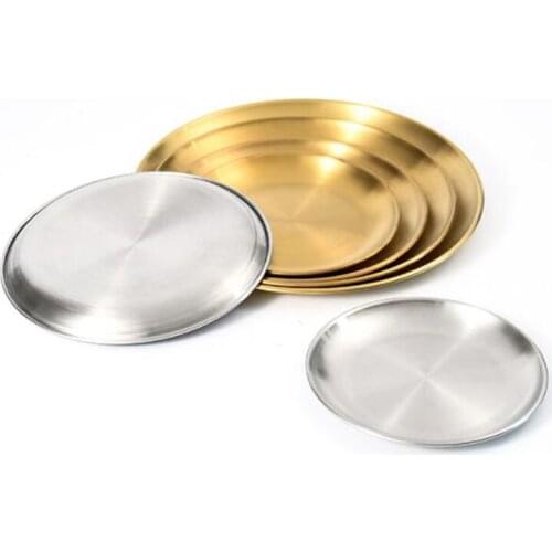 10pcs European Style Dinner Plates Serving Dishes Gold Silver Kitchen Round Cake Tray Western Steak Plates
