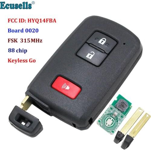2+1 Button FSK 315MHz 88 Chip Keyless-Go Smart Remote Key Fob for Toyota Prius C V RAV4 Board 0020 FCC ID: HYQ14FBA TOY12