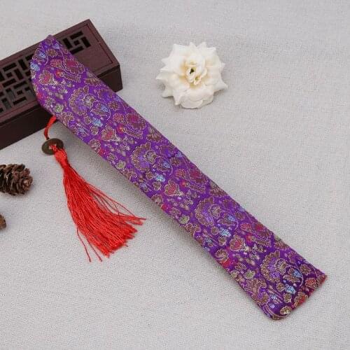 2021 New Silk Folding Chinese Hand Fan Bag With Tassel Dustproof Holder Protector Pouch Case Cover Retro Style