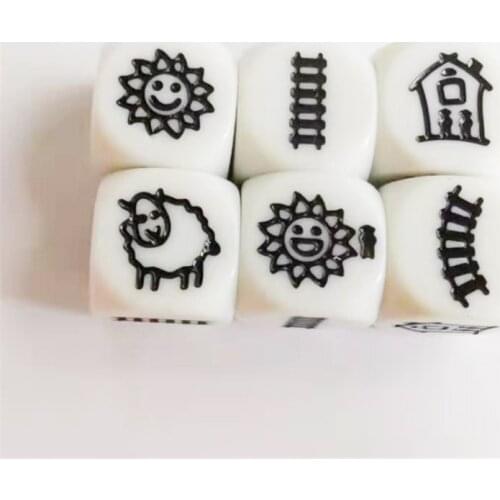 6pcs/set 6 Sided Carving Pattern Dice With 6 Kinds Pattern For Funny Puzzle Board Game Children Education Dice 18mm