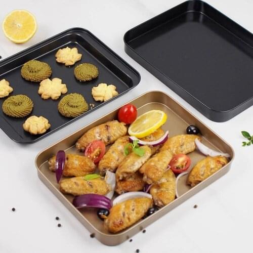 8/10in Rectangular Bread Cake Baking Tray Non-stick Coating Carbon Steel Oven Shallow Plate