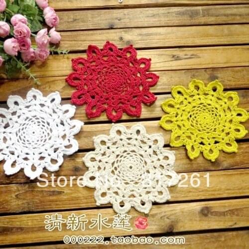 Free shipping 12 pic 16 cm round doilies with flower for wedding decor sunflower colorful cotton crochet doilies for home decor