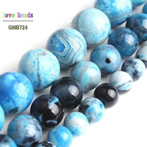 6/8/10mm Nature Sky Blue Fire Agates Stone Beads Loose Spacer Beads for Jewelry Making DIY Bracelet 15inches Strand Stone Beads
