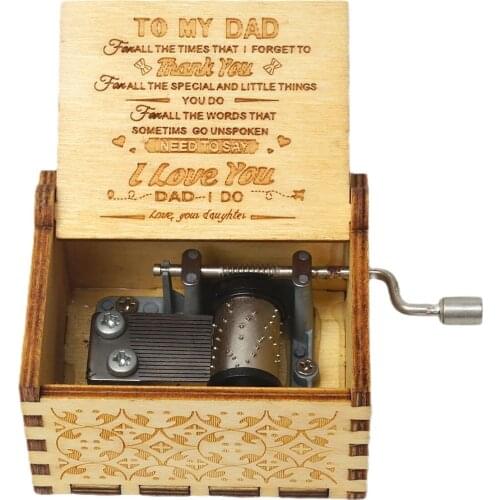 Wood Music Box for Dad,Hand Cranked Laser Engraved Vintage Musical Boxes Case Gifts for Birthday/Christmas/Thanksgiving