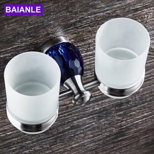 BAIANLE Double Cup Tumbler Holders 304 Stainless Steel Wall Mounted Toothbrush Cup Holder Bathroom Accessories