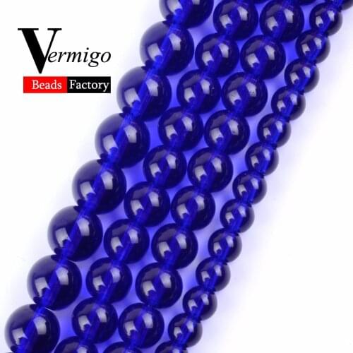 Smooth Dark Blue Glass Czech Beads Natural Stone Round Loose Beads For Jewelry Making 4mm-12mm Pick Size Handmade Bracelet 15"