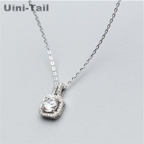 Uini-Tail hot new 925 sterling silver short necklace Korean shiny pendant ladies simple clavicle chain jewelry high quality