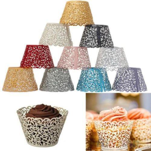 HOT SALE! 12ocs/set Hollow Muffin Cupcake Paper Cups Wedding Birthday Baby Shower Filigree Vine Decor Wrapper Wraps Cupcake Case