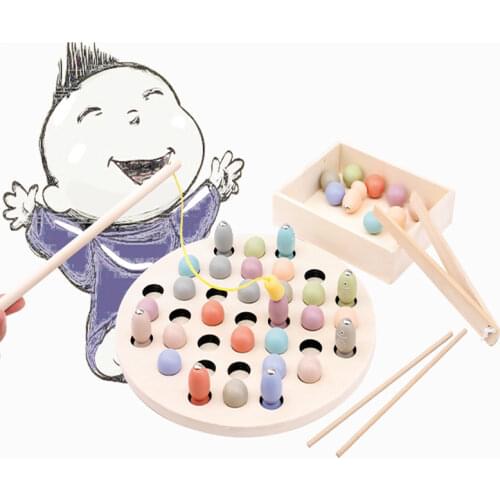 Montessori Math Toy Clip Beads Fishing Magnetic Worm Game Parent-Child Interactive Wooden Toys For Children Kids Educational Toy