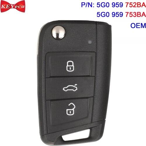 KEYECU OEM Semi-Keyless for Volkswagen MQB Golf for Skoda Octavia A7 Remote Key Fob 5G0959753BA 5G0959752BA 434MHz ID48 HU66
