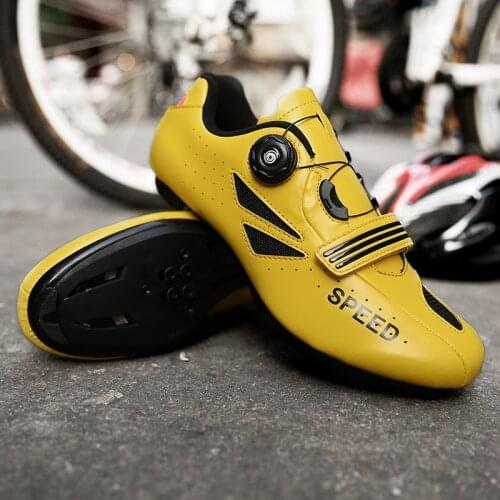 New Trendy Professional Yellow Road Bike Sneakers Men Spd Bicycle Shoes Rotary Adjusting Clasp Men Cycling Shoes sapato ciclismo