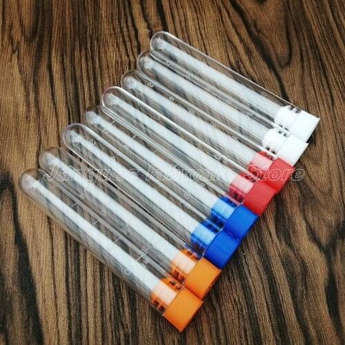 100pcs 16x100mm Lab Clear Plastic Test Tubes,Party Candy Bottle with Round Bottom Wedding Gift Vial With Color Caps and Scale