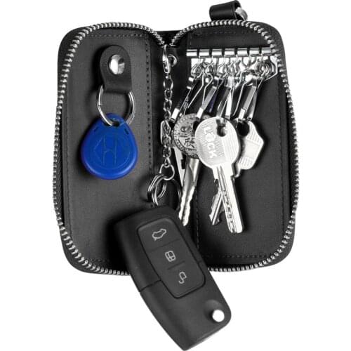 Multi-Functional Genuine Cow Leather Key Bag Case Wallets Men & Women Waterproof Keychain Key Holder 6 Rings Car Accessories