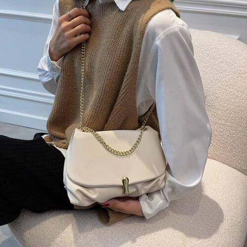 Fashion Ruffle Design Small Solid Color PU Leather Crossbody Bags for Women Simple Chain Female Luxury Travel Shoulder Handbags