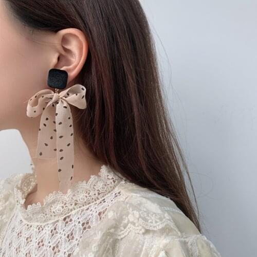 Fashion Bohemian Style Popular Earrings Personality Long Earrings with Fabric Bow Ribbon Girls Earrings Jewelry Drop Earrings