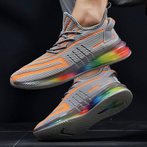 Mens Casual Shoes Breathable Knitted transparent rainbow bottom Knitted Shoes Casual No-slip Soft bottom Lace-up Casual Shoes