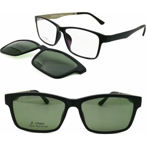 010 ULTEM rectangle optical myopia Hyperopia eyeglasses frame with megnatic clip on removable polarized sunglasses for men