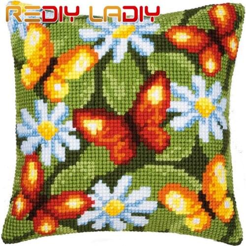 DIY Cross Stitch Cushion Cover Modern Daisies Chunky Cross-Stitch Kits 100% Acrylic Yarn Pillow Case Home Decor Hobby & Crafts