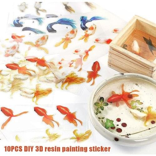 Newly 10PCS Handcraft 3D Resin Paintings 3D Little Goldfish Stickers for DIY Epoxy Resin Craft