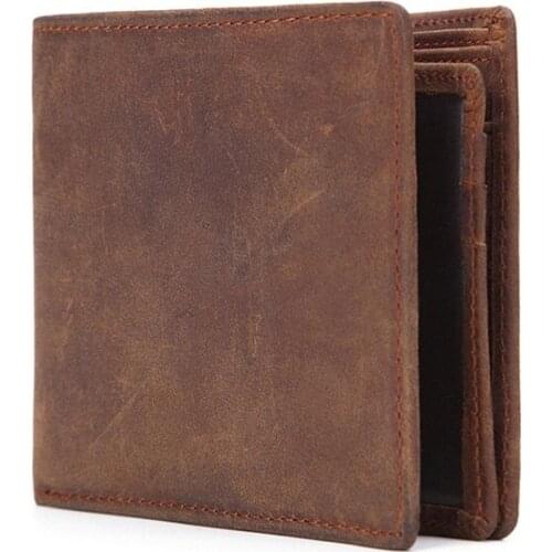 2021 Newest Crazy Horse Leather Men short Wallets Retro Small Purse Top Cow Bifold Leather Brand Designer Minimalist Wallel